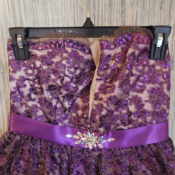 NWT Roberta Off the Shoulder Floral Lace Rhinestone Satin Party Mini Dress Small - Picture 4 of 12